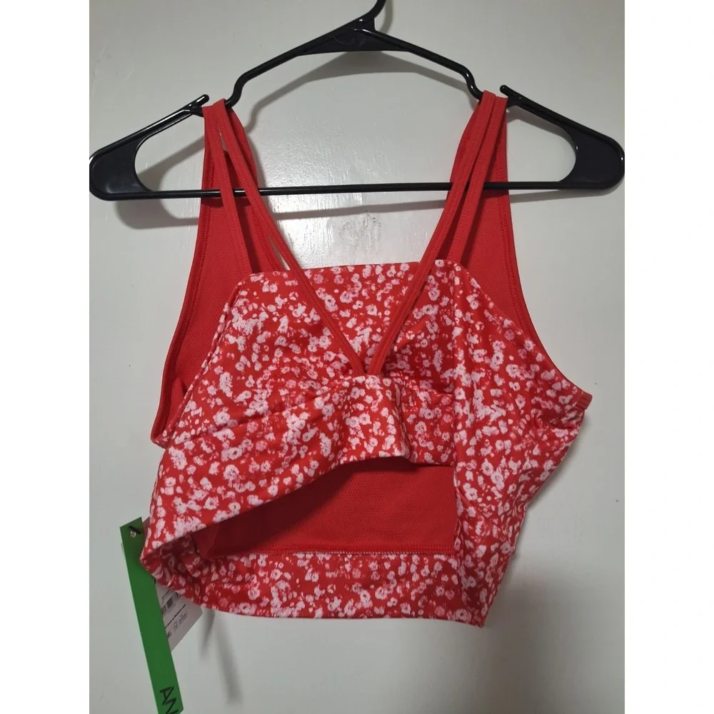 NWT Athletic Works Girls Sports Bra Size XXL 18 Red Mini Floral Dots UPF 30